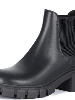 Athlefit Women's Chelsea Boots Fashion Lug Sole Chunky Heel Slip on Elastic Ankle Booties