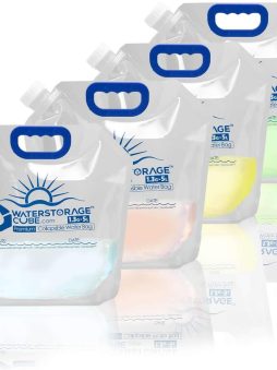 WaterStorageCube Premium Collapsible Water Container Bag, BPA Free Food Grade Clear Plastic Storage Jug for Camping Hiking Backpack Emergency, No-Leak Freezable Foldable Water Bottle 1.3/2.6 Gallon